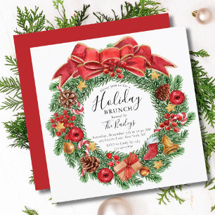 Convite Coroa Floral de Aquarela para Brunch de Natal