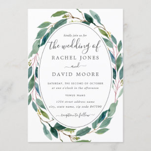 Convite Coroa Floral de Aquarela Verde Casamento