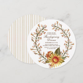 Convite Coroa Floral de Girassóis Rústicos Jantar de Ação