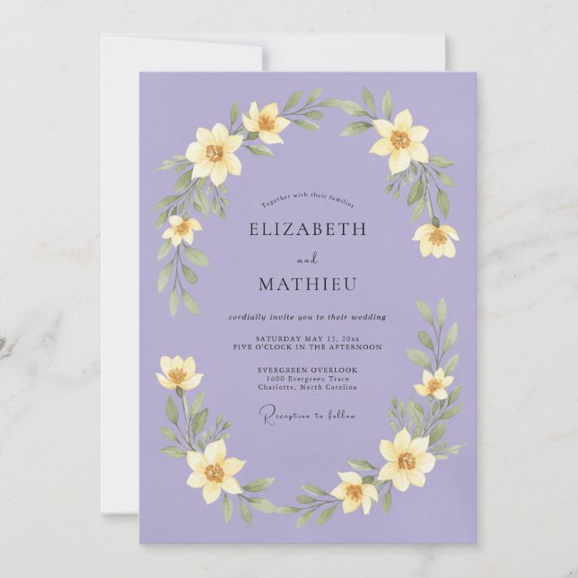 Convite Coroa Floral de Lavanda para Casamento (Frente)