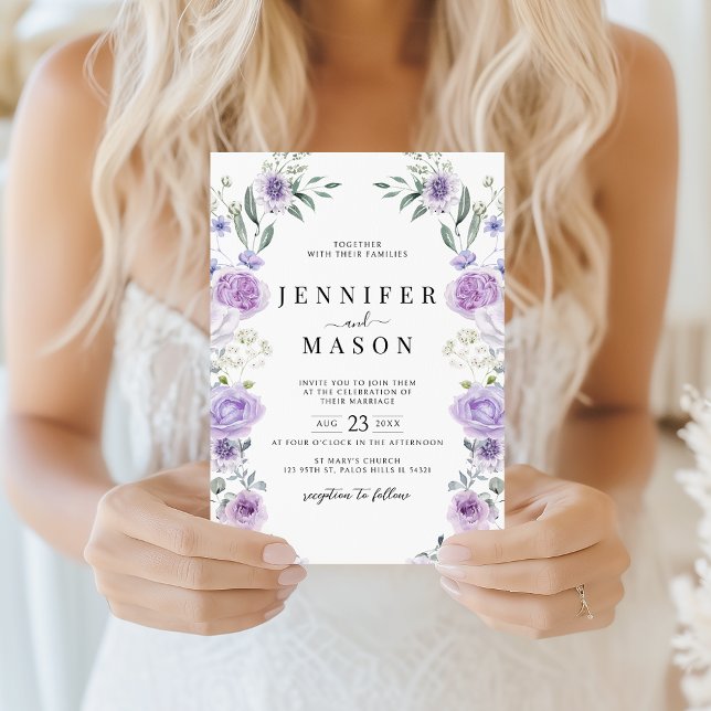 Convite Coroa Floral de Lavanda Roxa Casamento Boho (Criador carregado)