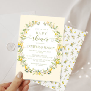 Convite Coroa floral de limão amarelo para chá de bebê boê