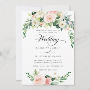 Convite Coroa Floral de Marfim Rosa Elegante Casamento 