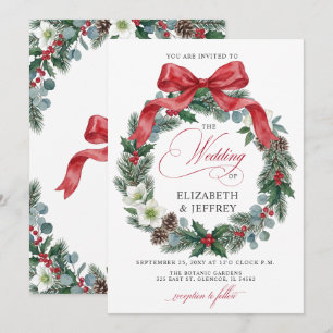 Convite Coroa Floral de Natal de Inverno com Laço Vermelho
