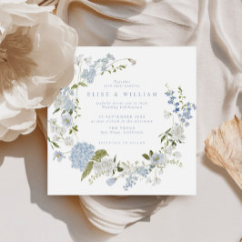Convite Coroa Floral de Noiva Azul Suave Delicada Casament