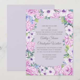 Convite Coroa Floral de Ranúnculo Roxo Anemone Casamento