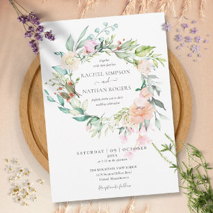Convite Coroa Floral de Rosas para Casamento