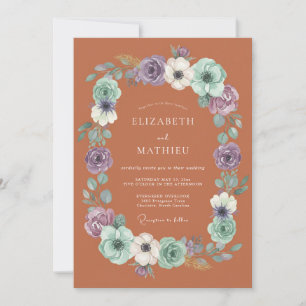 Convite Coroa Floral de Terracota para Casamento