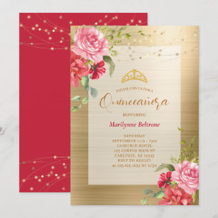 Convite Coroa Floral Dourada de Quinceañera