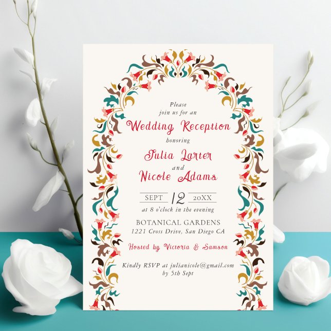 Convite Coroa Floral Elegante Moderna Recepção de Casament (Criador carregado)