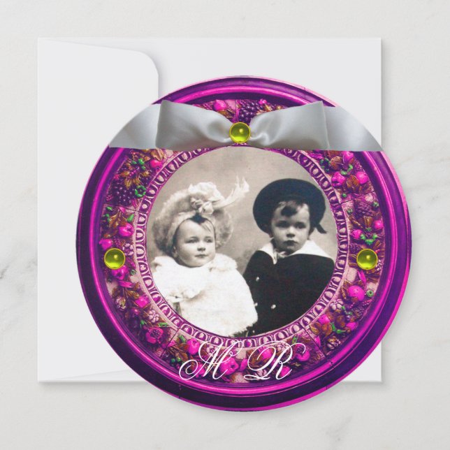 CONVITE COROA FLORAL FLORENTINA COM FITA BRANCA MONOGRAMA (Frente)