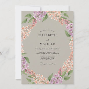 Convite Coroa Floral Lavanda Pêssego Casamento