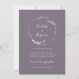 Convite Coroa Floral Lilás Escura e Empoeirada Casamento S