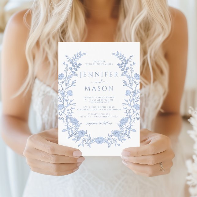 Convite Coroa Floral Moderna Azul Casamento Boho (Criador carregado)