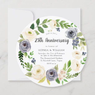 Convite Coroa Floral Nobre Branca 25º Aniversário de Casam