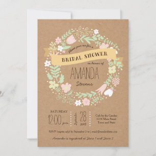 Convite Coroa Floral Pastel Boho Casamento Rústico