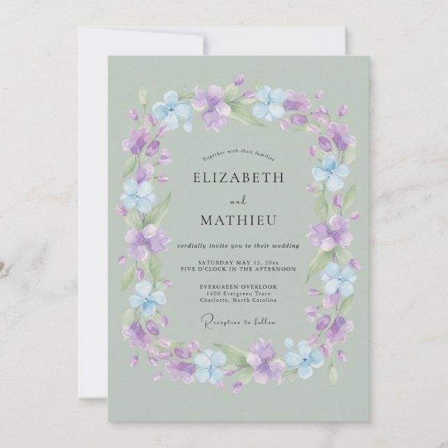 Convite Coroa Floral Pastel Lavanda Casamento (Frente)