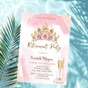 Convite Coroa Floral Pérolas e Prosecco Aposentadoria
