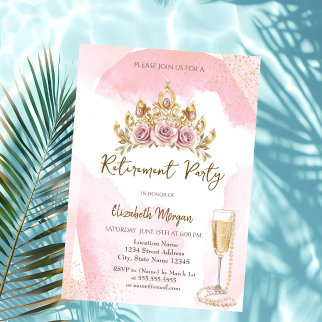 Convite Coroa Floral Pérolas e Prosecco Aposentadoria (Criador carregado)