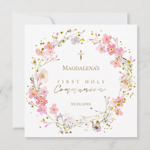 Convite coroa floral Primeira Comunhão Santa