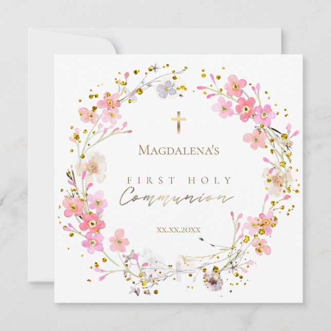 Convite coroa floral Primeira Comunhão Santa (Frente)