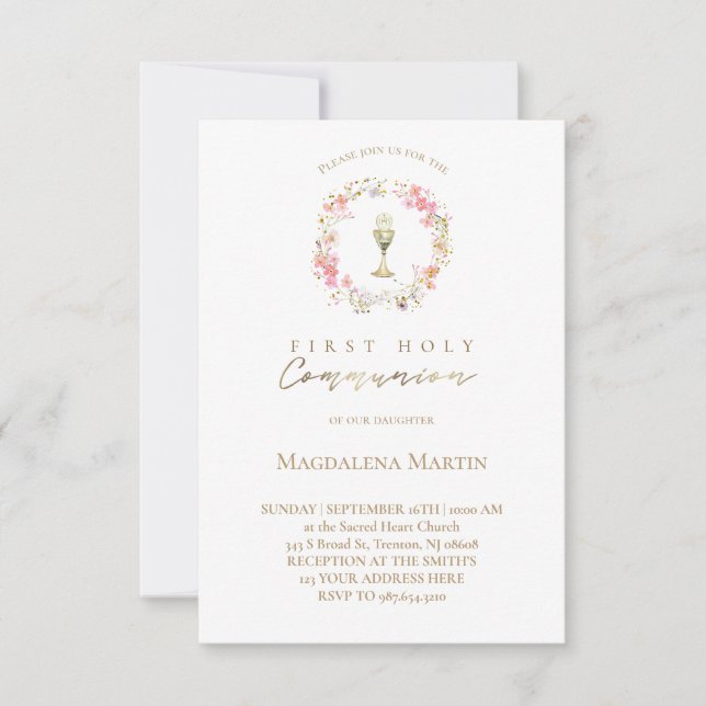 Convite coroa floral | Primeira Comunhão Santa (Frente)