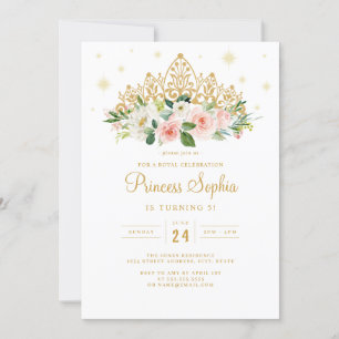 Convite Coroa Floral Princesa Brilho Rosa Dourado Aniversá