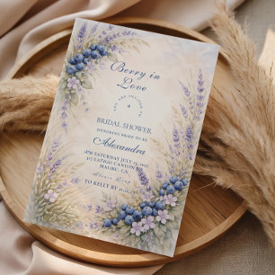 Convite Coroa Floral Romântica de Mirtilo para Chá de Noiv