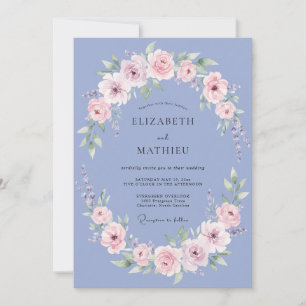 Convite Coroa Floral Romântica de Periwinkle para Casament