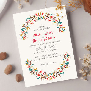 Convite Coroa Floral Romântica Elegante Moderna Casamento