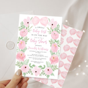 Convite Coroa floral rosa arco fofo chuveiro de bebê menin