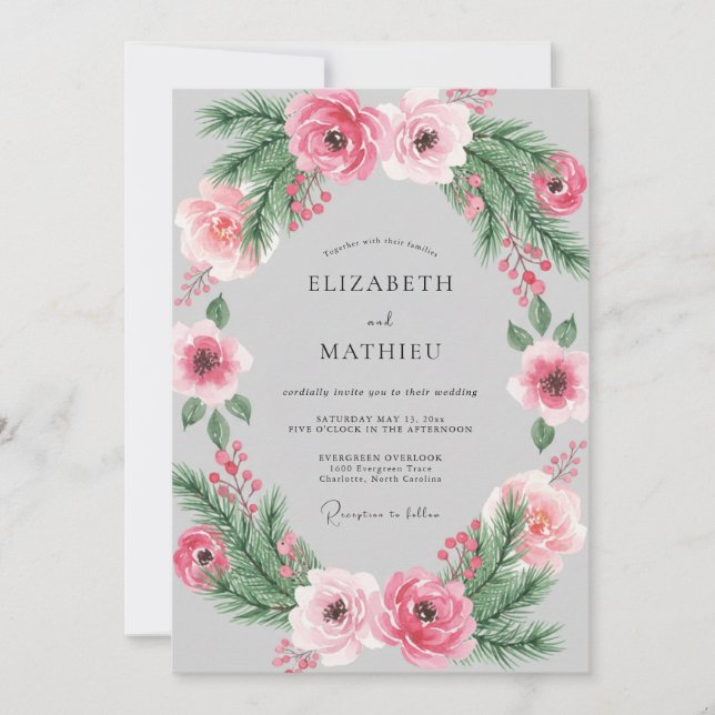 Convite Coroa Floral Rosa Casamento de Primavera (Frente)