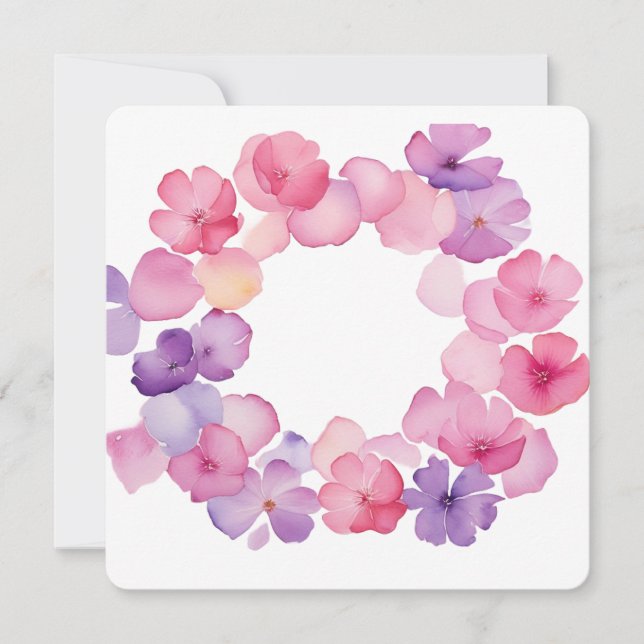 Convite Coroa Floral Rosa e Roxa PNG (Frente)