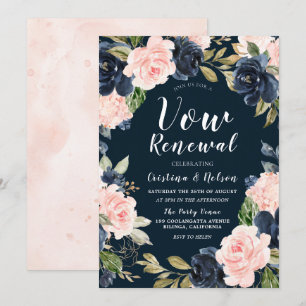 Convite Coroa Floral Rosa Marinho Renovação de Voto