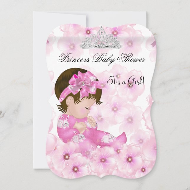 Convite Coroa Floral Rosa Princesa Chá de Bebê Menina (Frente)