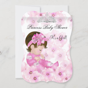 Convite Coroa Floral Rosa Princesa Chá de Bebê Menina