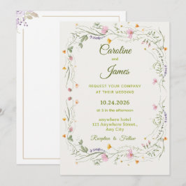 Convite Coroa Floral Rosa Romântica Casamento Clássico
