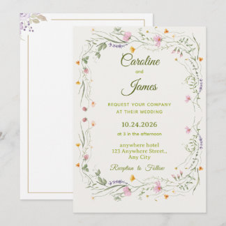 Convite Coroa Floral Rosa Romântica Casamento Clássico