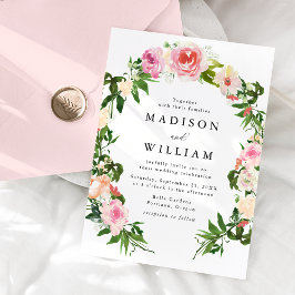 Convite Coroa Floral Rosa Suave Casamento