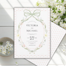Convite Coroa Floral Rosa Vintage Casamento