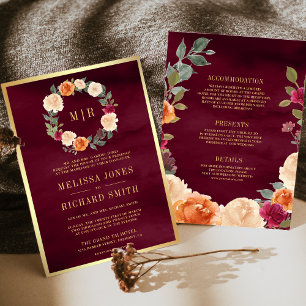 Convite Coroa Floral Terrosa Todos em Um Casamento Burgund