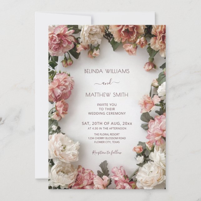 Convite Coroa Floral Texturizada Casamento (Frente)