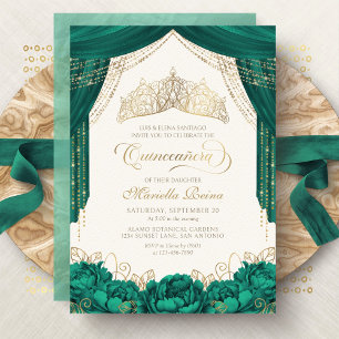 Convite Coroa Floral Verde Princesa Quinceanera