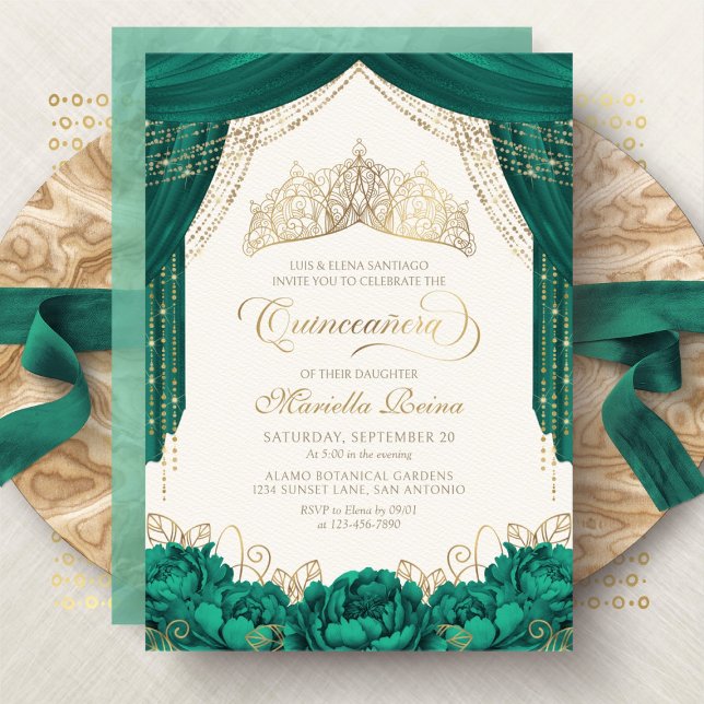 Convite Coroa Floral Verde Princesa Quinceanera (Criador carregado)