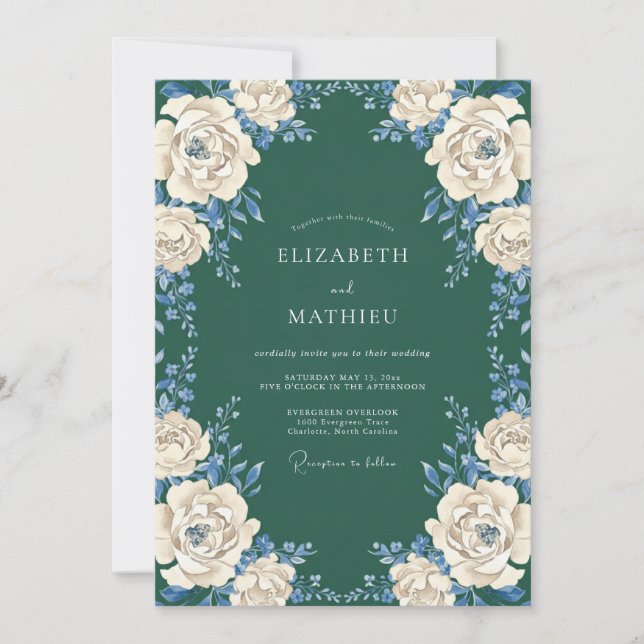 Convite Coroa Floral Verde Profunda Casamento (Frente)