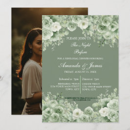 Convite Coroa Floral Verde Sálvia Jantar de Ensaios de Fot