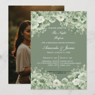 Convite Coroa Floral Verde Sálvia Jantar de Ensaios de Fot