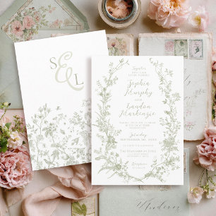 Convite Coroa Floral Vintage Elegante Casamento Verde Salv