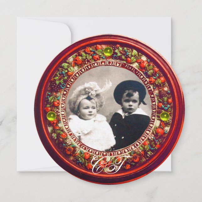 CONVITE COROA FLOREAL VERMELHA RENASCENTISTA FLORENTINA MO (Frente)