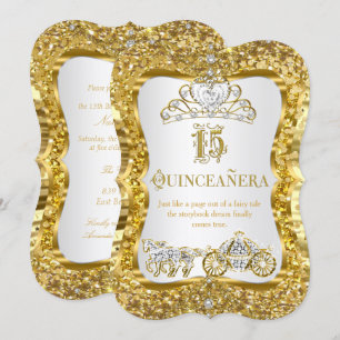 Convite Coroa Mágica de Quinceanera Dourada e Branca Convi